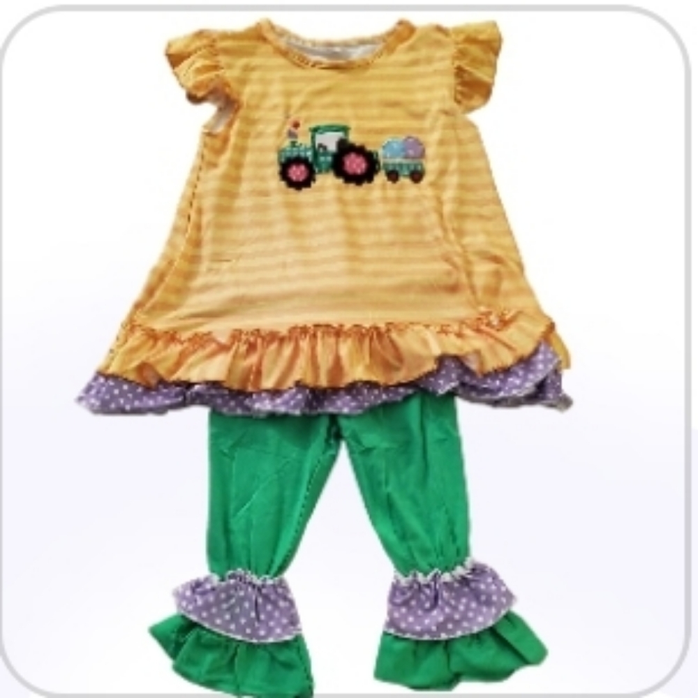 2 piece girls ruffled yellow purple green boutique Easter Spring outfit NEW 2XL